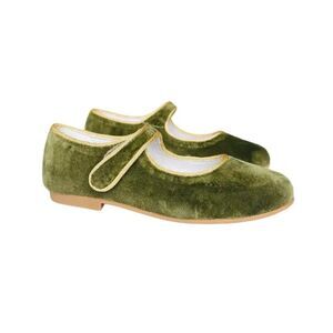 La Coqueta Velvet Mary Jane Shoes Olive Size EU 30 (US 12.5)